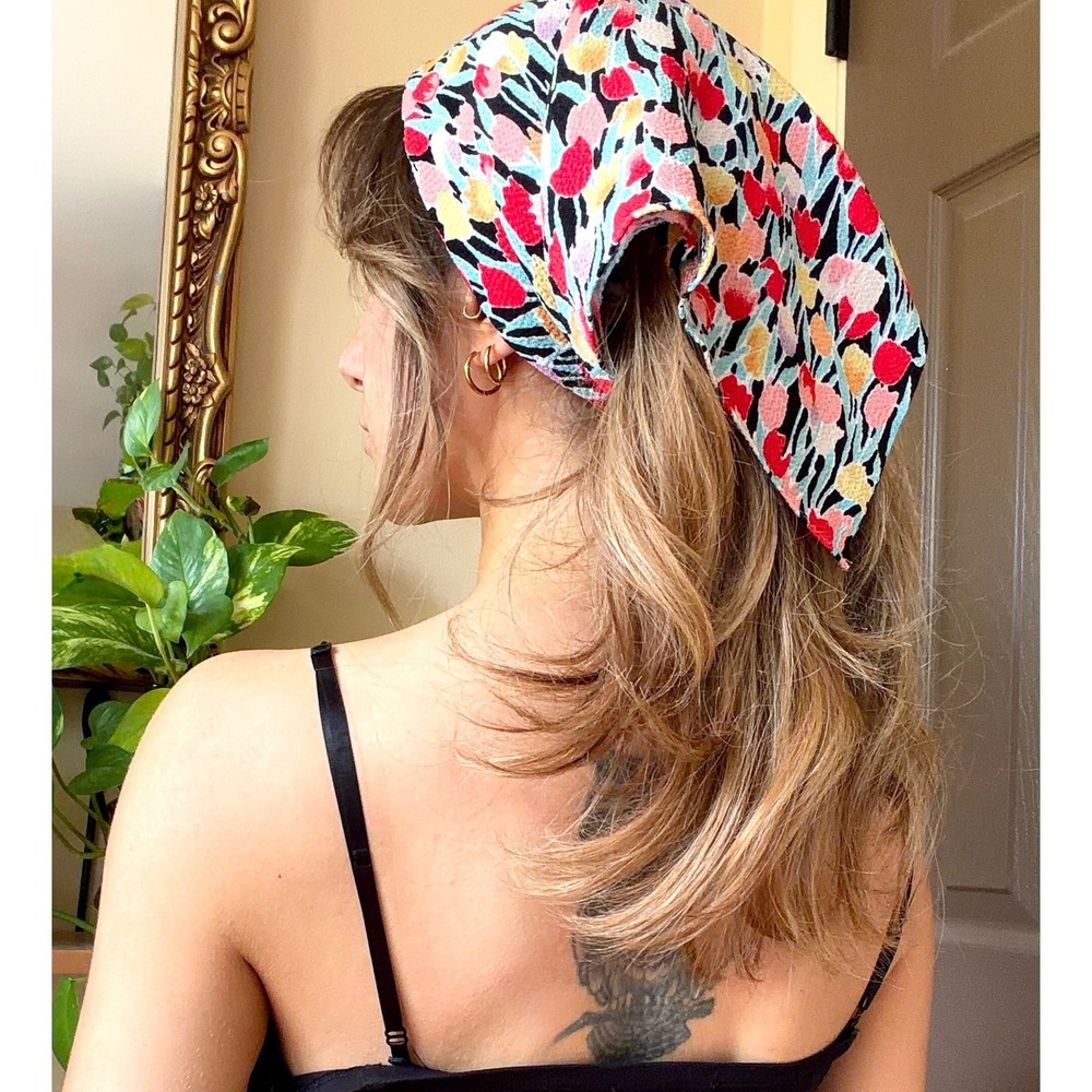 Vintage Japanese Chirimen Bandana Tulip Print Multiuse